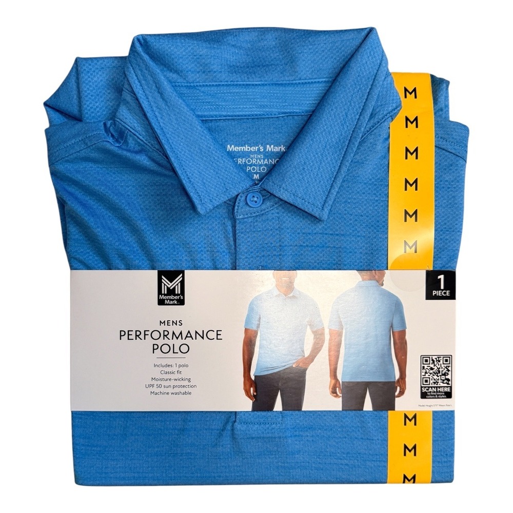 NWT Men's Performance Polo Blue Medium Golf Athletic UPF 50 Short Sleeve